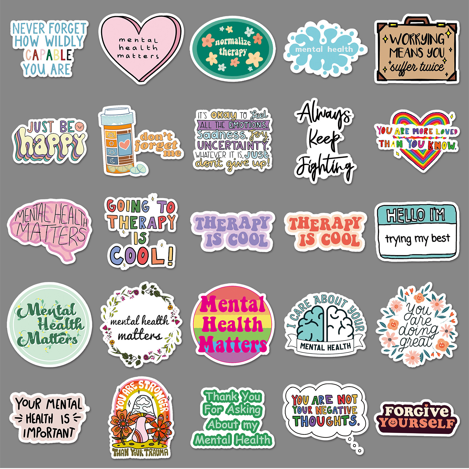 50 Mental Health Graffiti Cross-border Personalized English Slogan Creative Decoration Phone Case Luggage Stickers photo 4