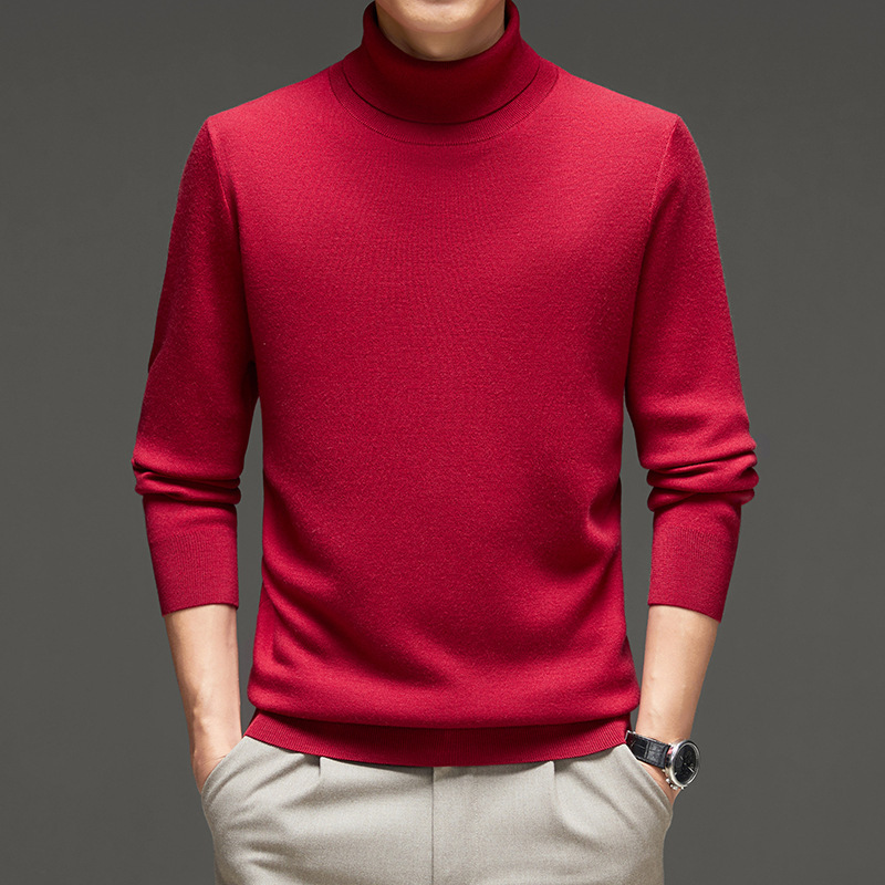 Men's Turtleneck Wool Sweater Winter Thickened Solid Color Plain Style photo 7