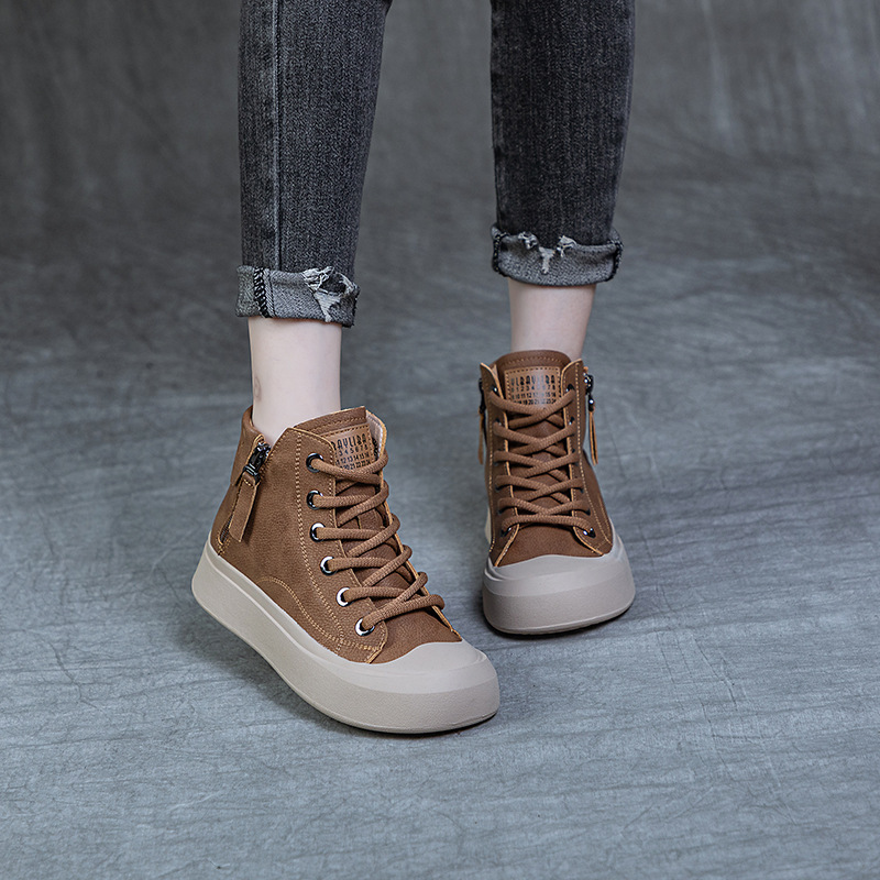 High-top Women's Genuine Leather Vintage Flat Shoes photo 1