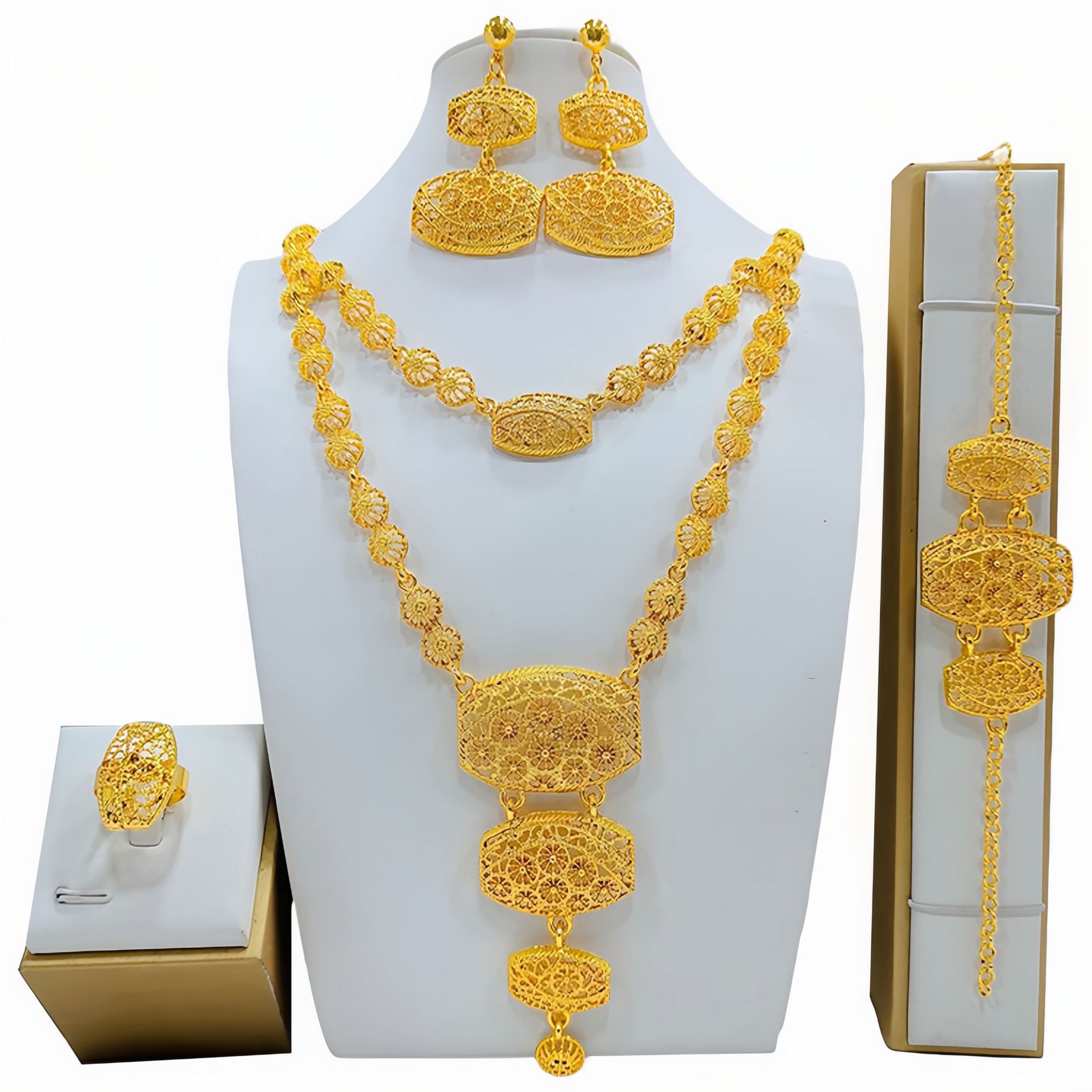 Fashion Women's Necklace Earring Ring Bracelet Suit photo 2