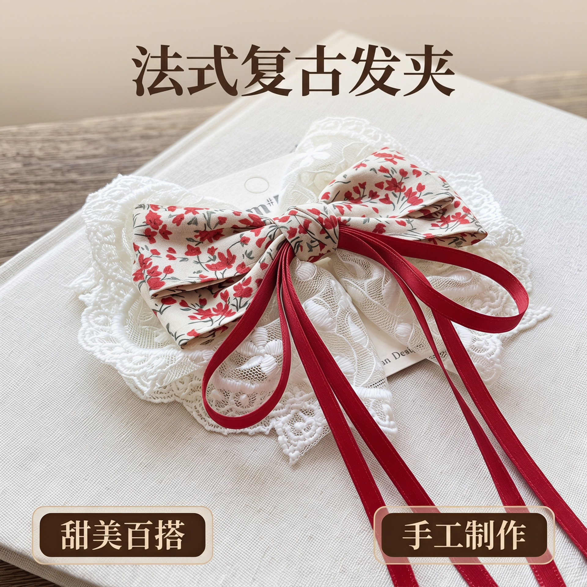 Bow Hair Clip For Girls Princess-Style Fabric photo 2