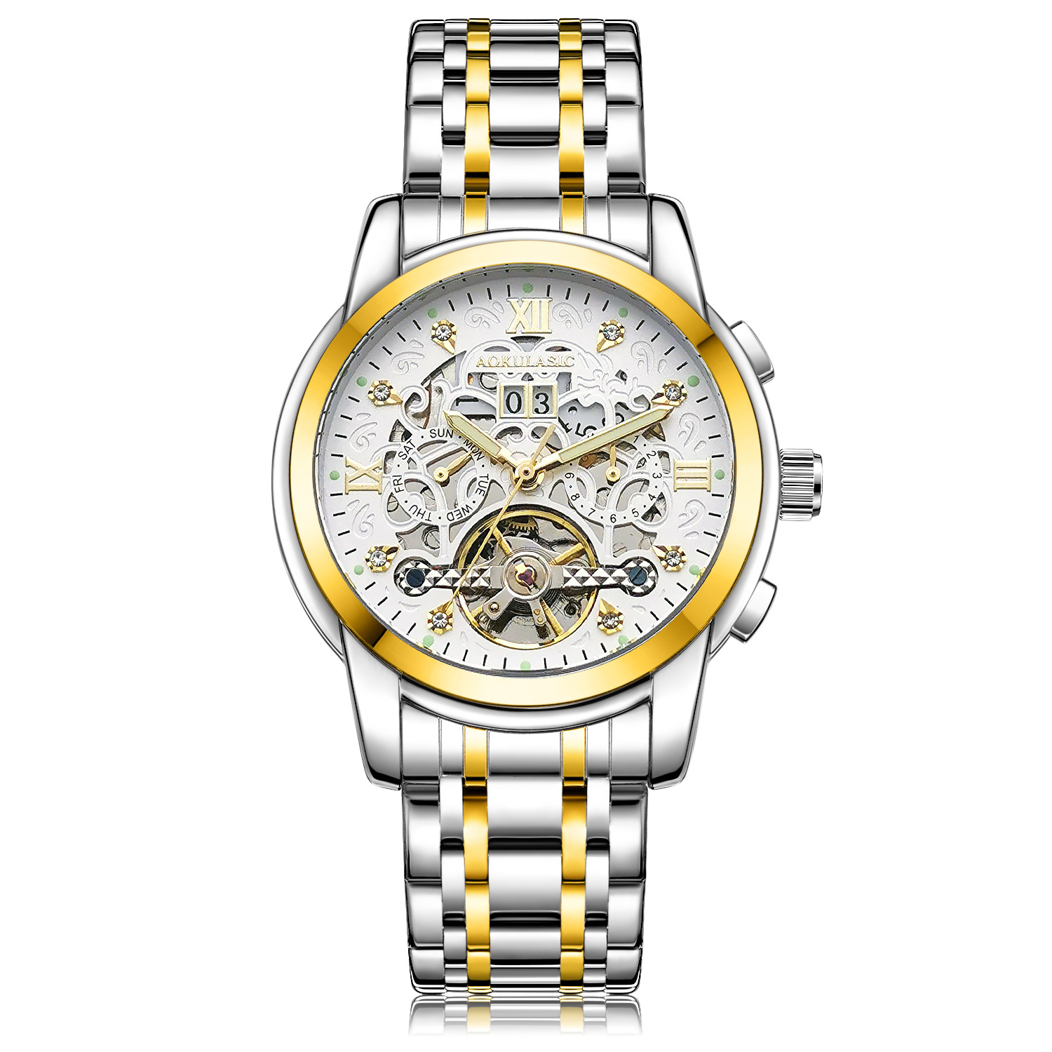 New Mens Large-rotor Skeleton Automatic Mechanical Watch photo 8