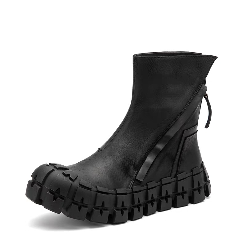 British-style Gear-patterned Thick-soled Mens Leather Boots photo 3