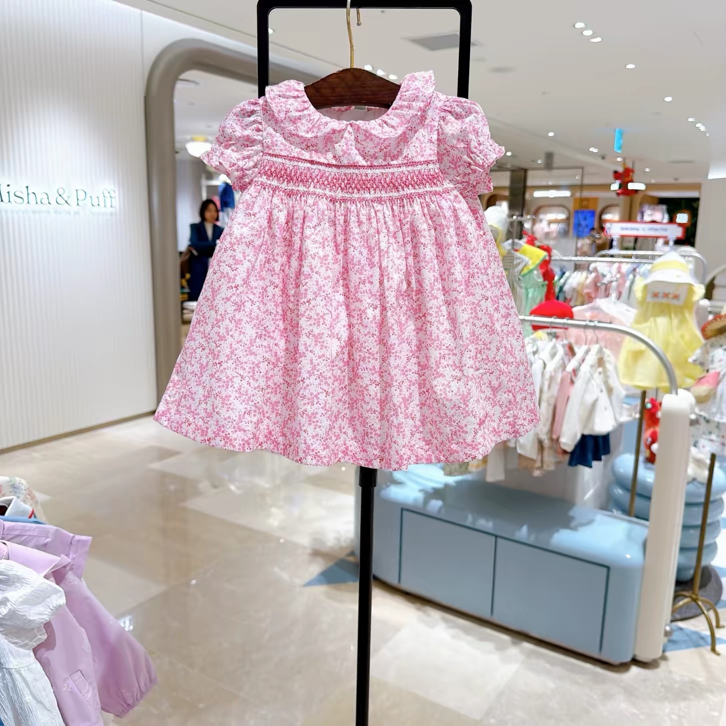 Girls Floral Puff Sleeve Dress Pure Cotton photo 1