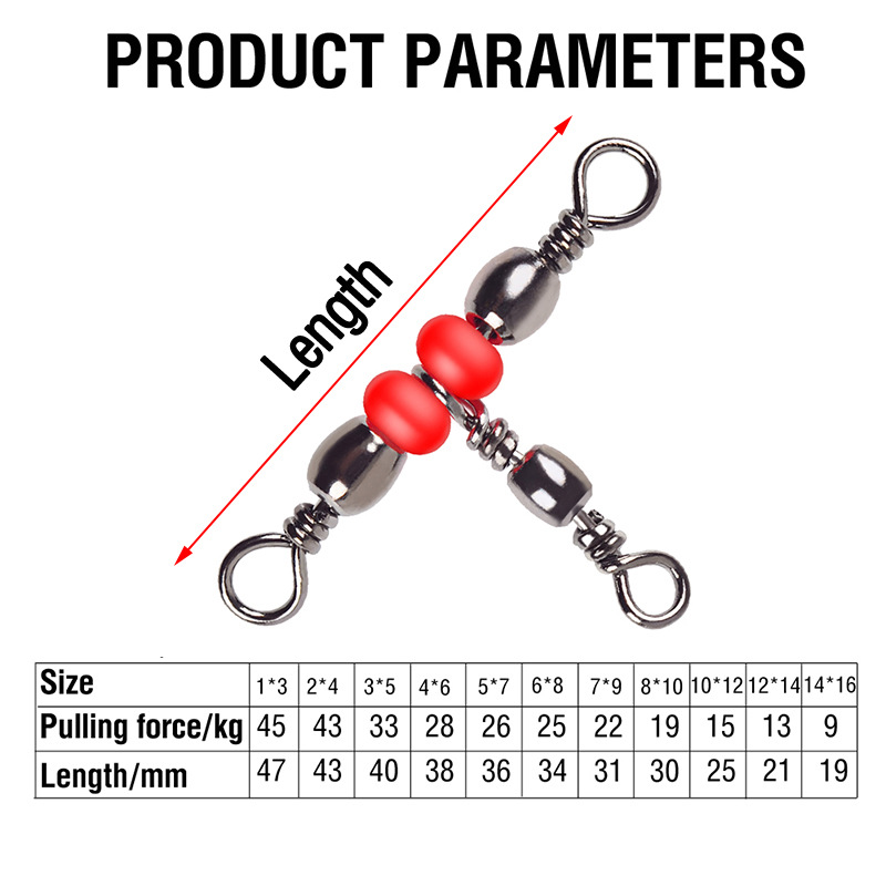 Red Bead Triple Swivel T-Connector Fishing Accessory Figure-Eight Swivel Fishing Gadget photo 7