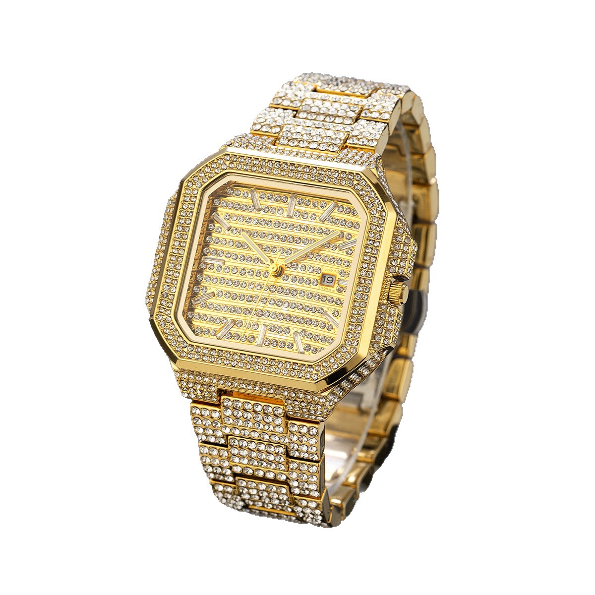 Mens Fashionable Square Diamond-Encrusted Quartz Watch photo 2