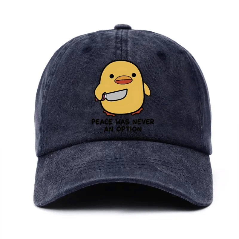Playful Yellow Duck Print Washed And Distressed Baseball Cap With A Fun Peaked Brim photo 5