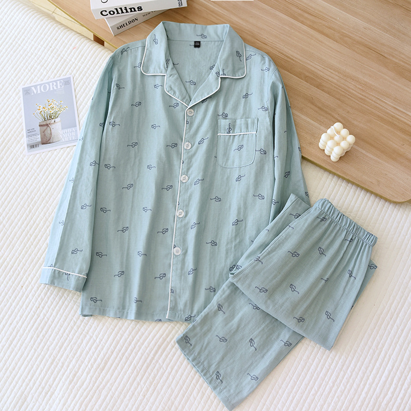 Pure Cotton Gauze Long-sleeved And Long-pants Men's Pajamas photo 2