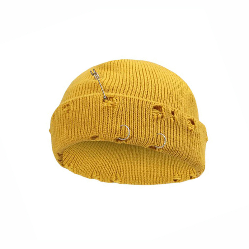 Iron Ring Pin Ripped Knit Beanie photo 3