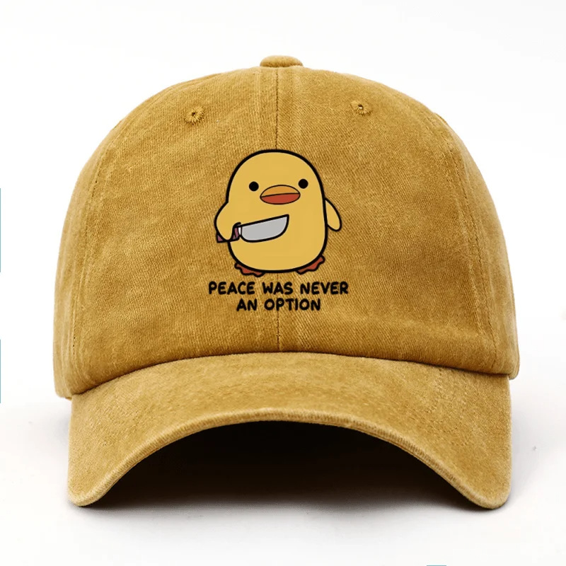 Playful Yellow Duck Print Washed And Distressed Baseball Cap With A Fun Peaked Brim photo 6