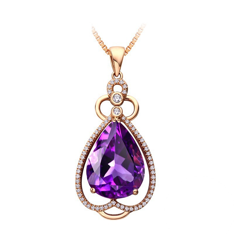 Quality Ear Hook Purple Gemstone Diamond Ring Rose Gold Collarbone Necklace Set photo 2