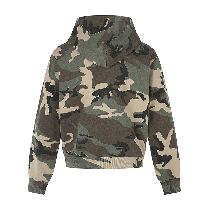 American-style Vintage Camouflage-print Zip-up Cropped Hoodie photo 5