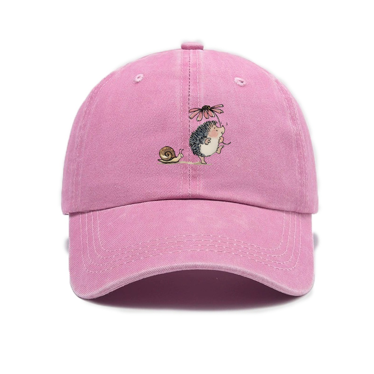 Simple Cartoon Hedgehog And Snail Print Washed Out Vintage Baseball Cap photo 6