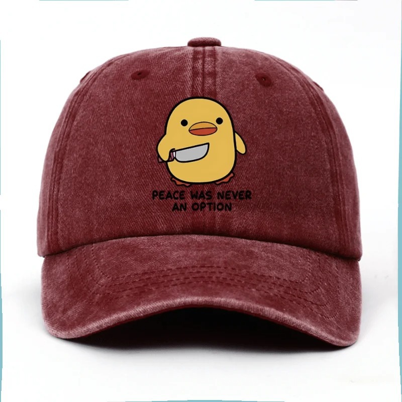 Playful Yellow Duck Print Washed And Distressed Baseball Cap With A Fun Peaked Brim photo 8