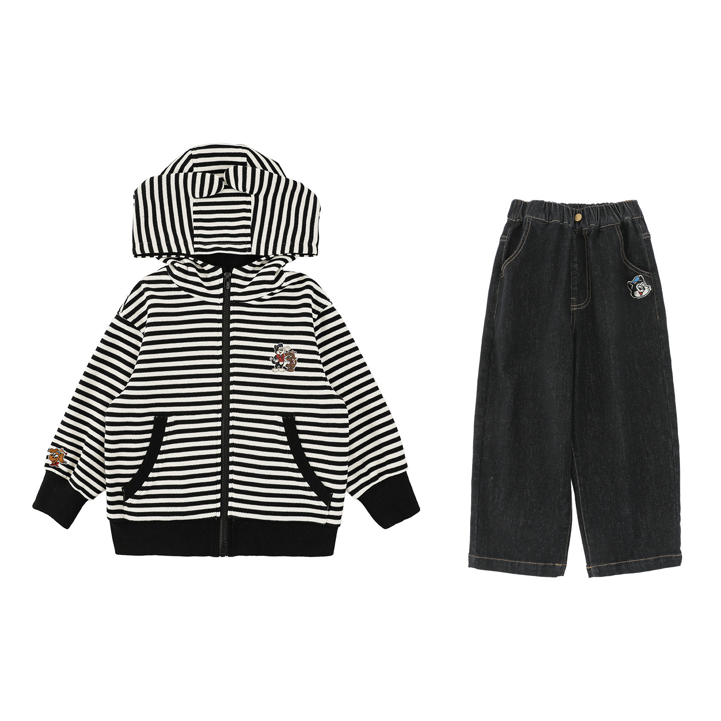 Striped Hooded Sweatshirt Jacket And Wide-leg Jeans photo 2