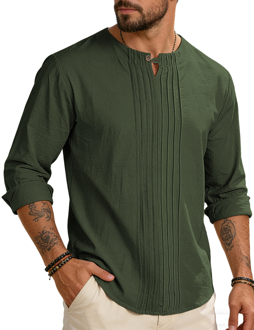 Men's Round-neck, Loose-fit Outerwear Pullover Shirt photo 3