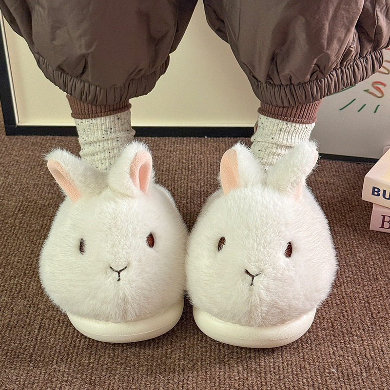 Cute Fluffy Bunny Warm Padded Cotton Slippers For Women photo 2