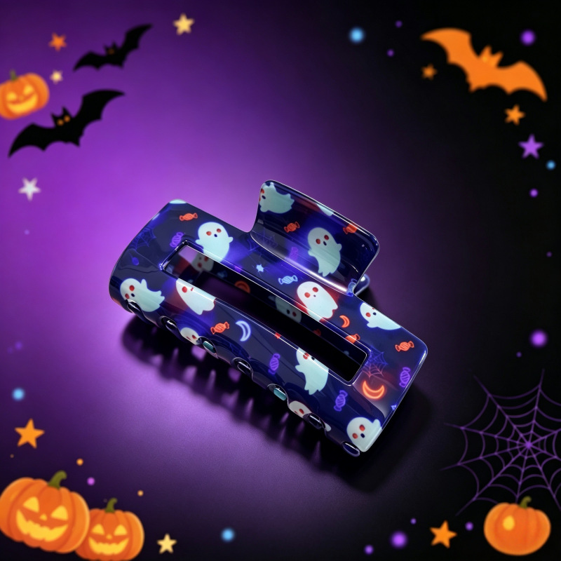 Halloween-themed Hair Clip Square Clip With Skull And Black Cat Print photo 8