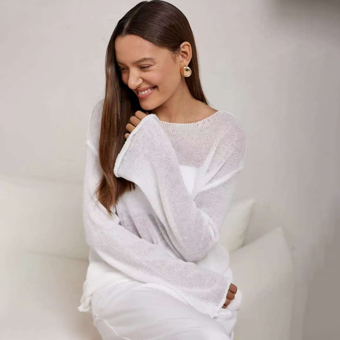 New Women's See-through Openwork Knit Sweater photo 1