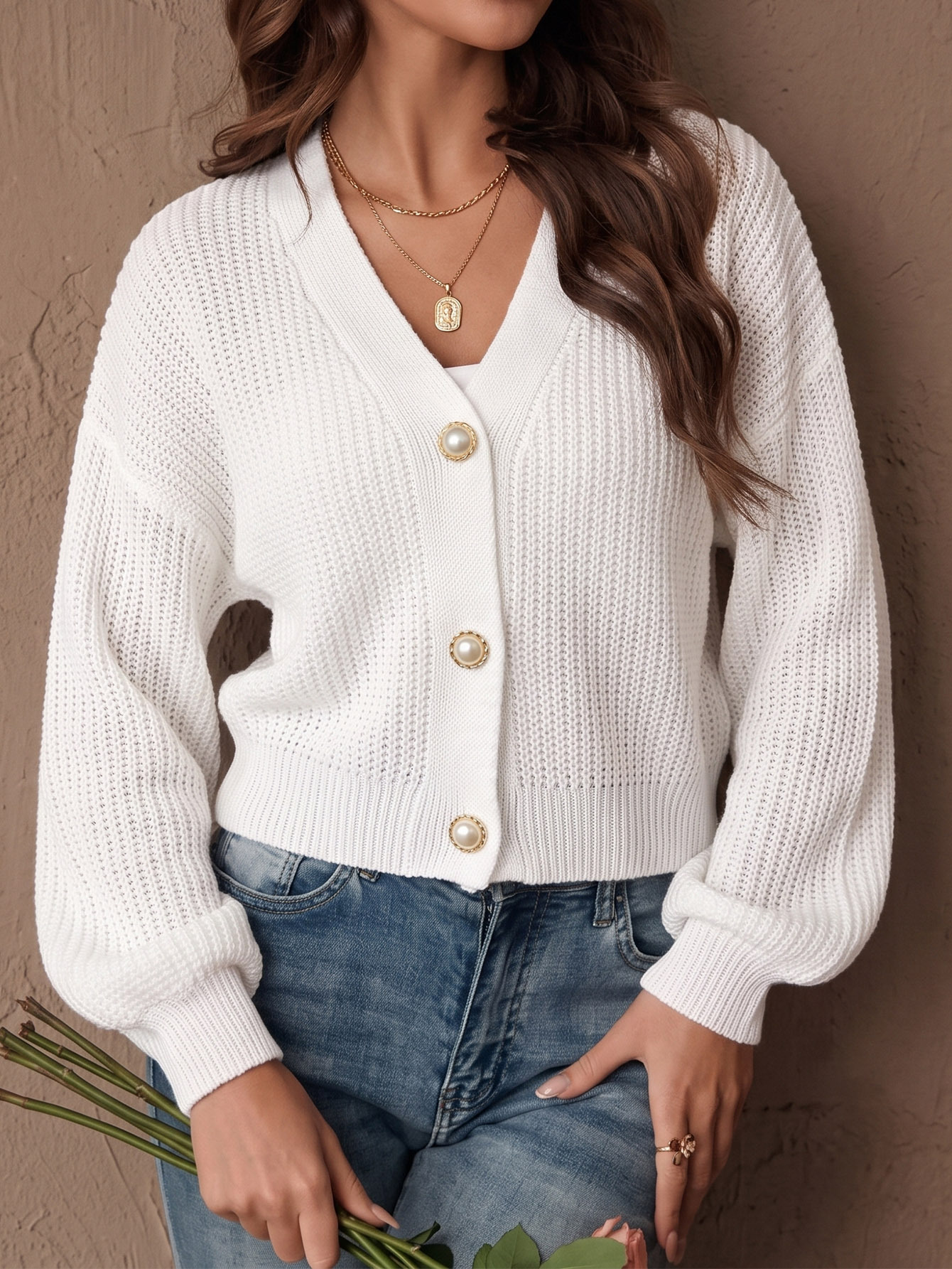 Women's Pearl-button Coat Sweater Cardigan photo 3