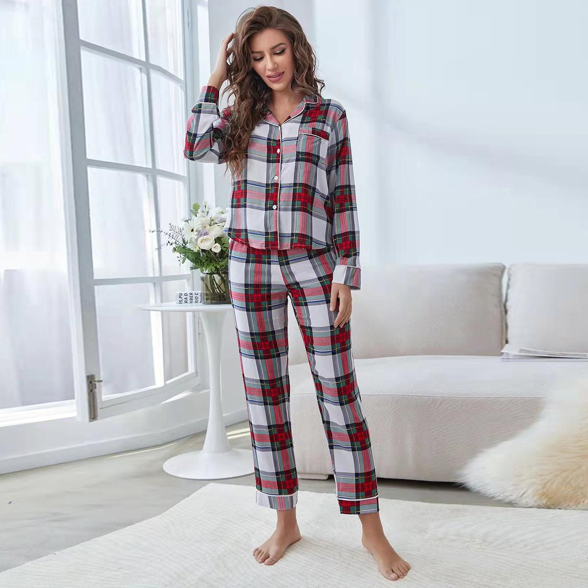 Women's Fashion Casual Cardigan Contrast Color Home Wear Suit photo 1