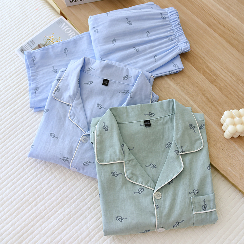Pure Cotton Gauze Long-sleeved And Long-pants Men's Pajamas photo 4
