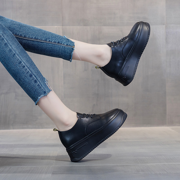 Women's Casual Leather Shoes With Thick Platform Soles And Lace-up Design photo 3