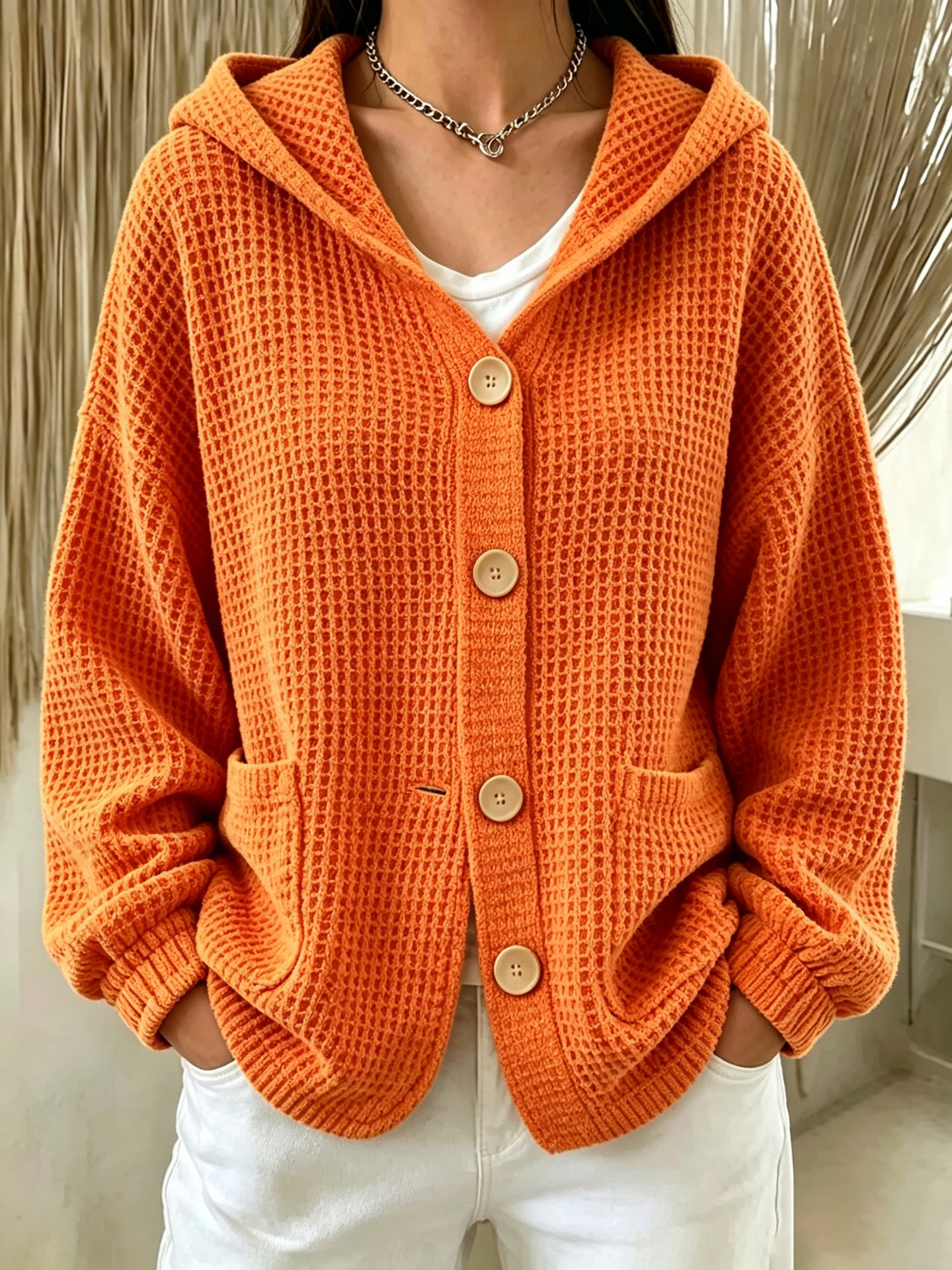 Women's Buttoned Hooded Jacket Top photo 2