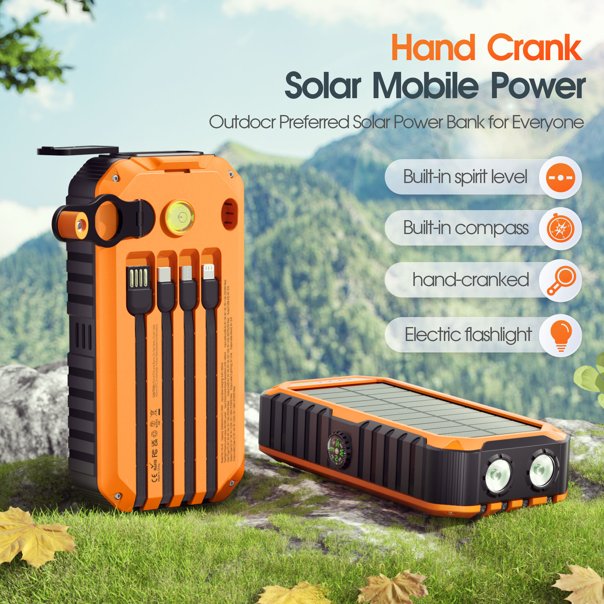 Hand-cranked Solar-powered Mobile Power Bank With Built-in Cable And Fast Charging photo 2