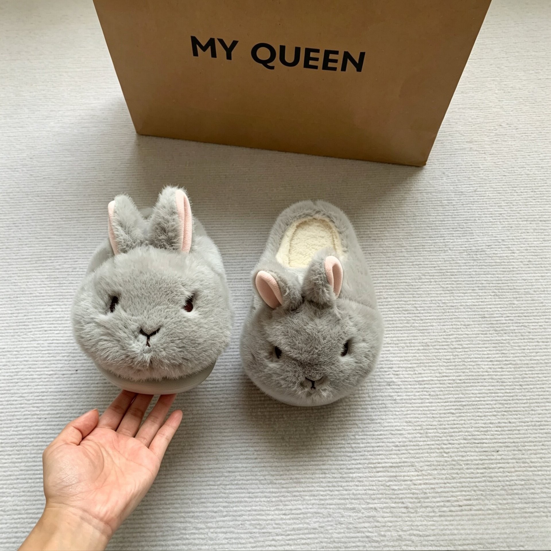 Cute Fluffy Bunny Warm Padded Cotton Slippers For Women photo 4