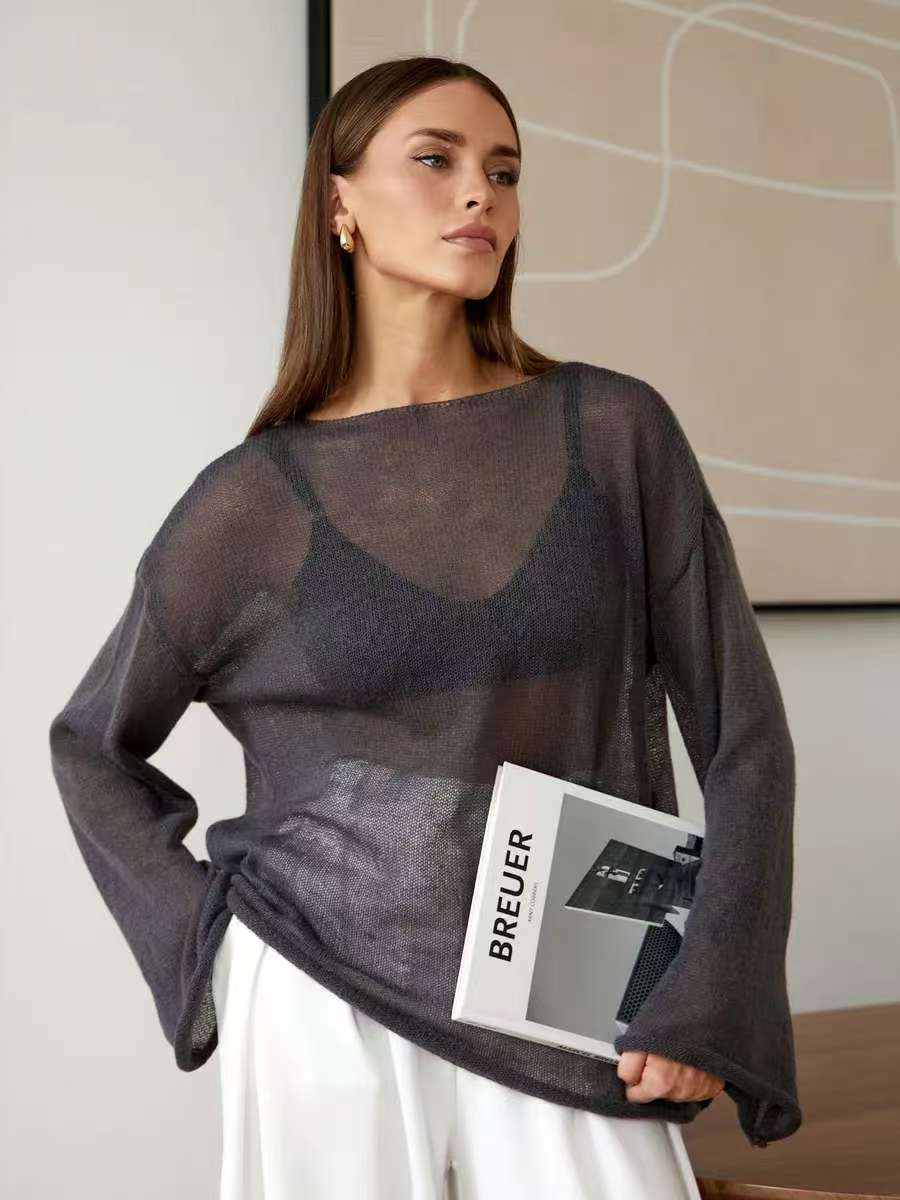 New Women's See-through Openwork Knit Sweater photo 5