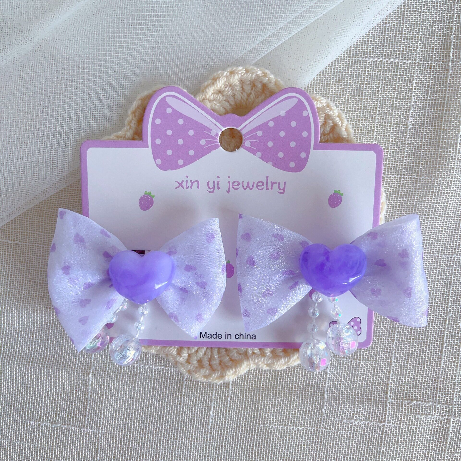Children's Fabric Flower And Bow Hair Clip With Tassel And Beads photo 2