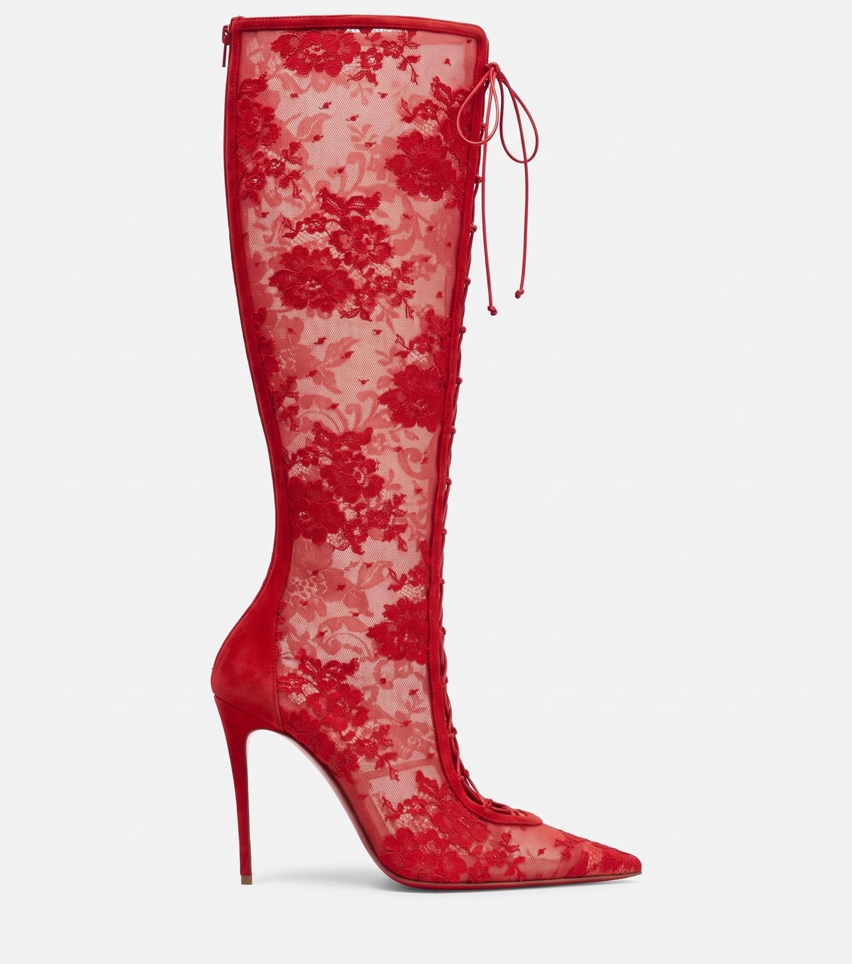 New Pointed-toe High-heeled Sexy Lace Black Over-the-knee Boots Red Sole photo 3