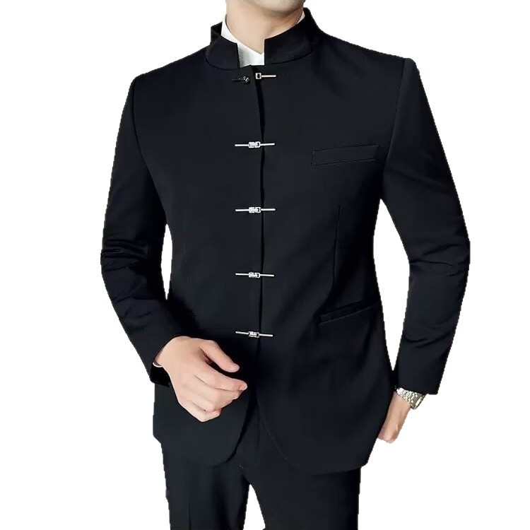 New Chinese-style Mandarin-collar Suit For Men With Metal Buttons photo 3