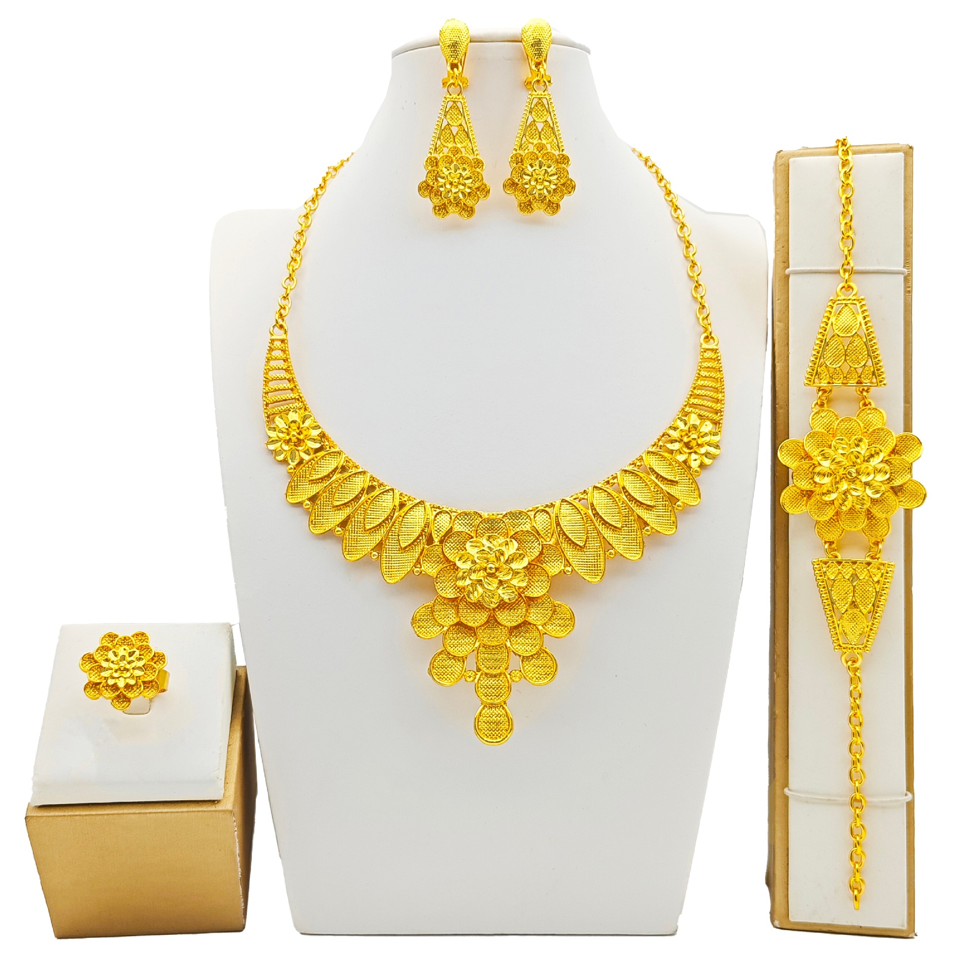Women's Jewelry Suit Fashion Necklace Bracelet Ring Earrings Four-piece Set photo 2
