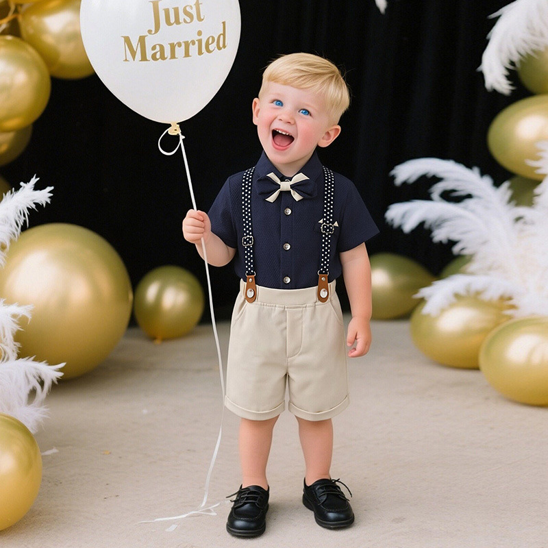 British-style Formal Suit Boys Short-sleeved Suspender Pants Mens photo 1