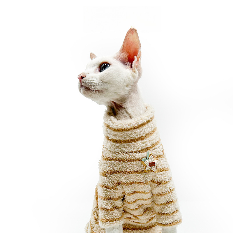 Sphynx Cat Warm Fleece Striped Turtleneck Sweater For Hairless Cats Kittens Devon Rex photo 2