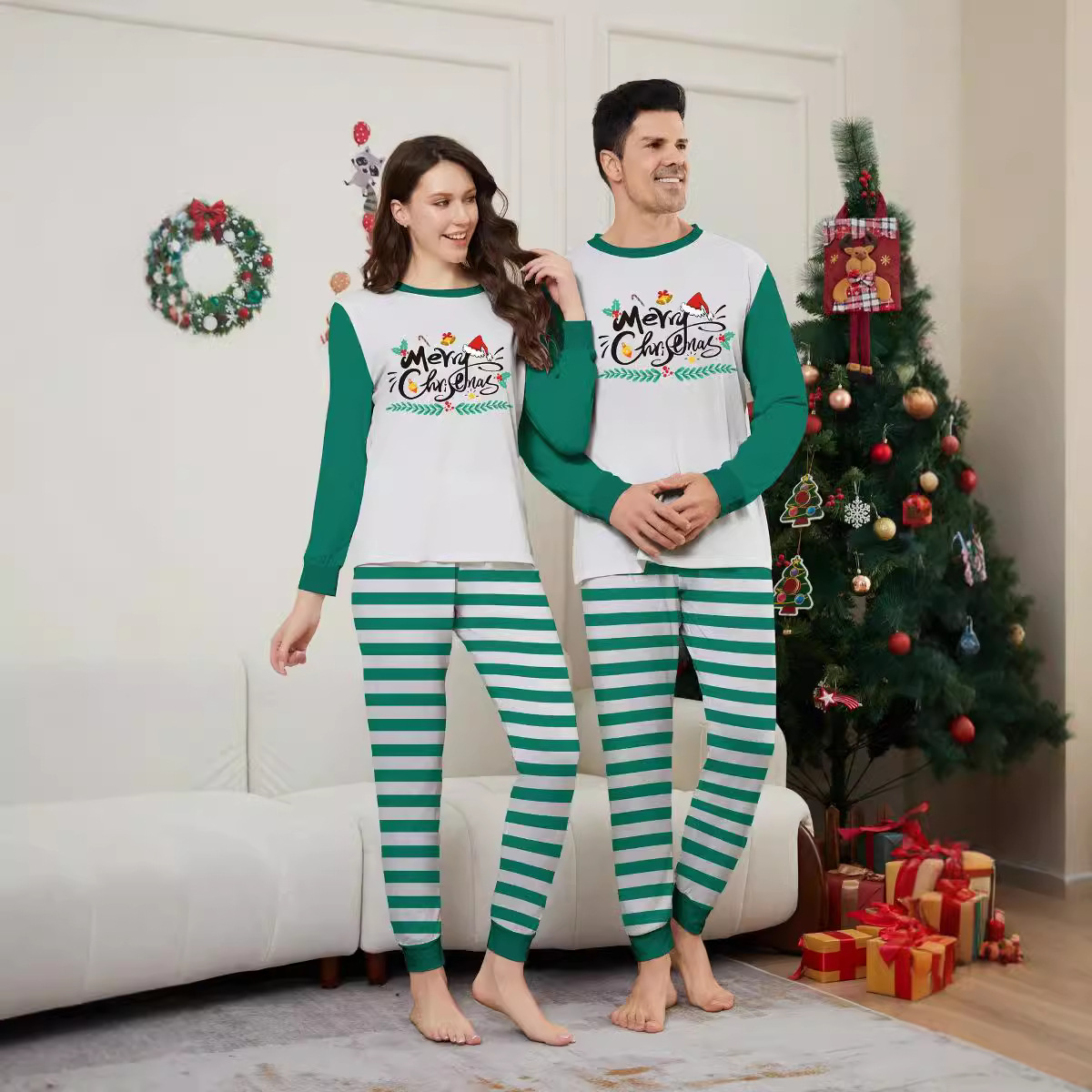 Parent-Child Christmas Suit Blue And White Striped Letters photo 4