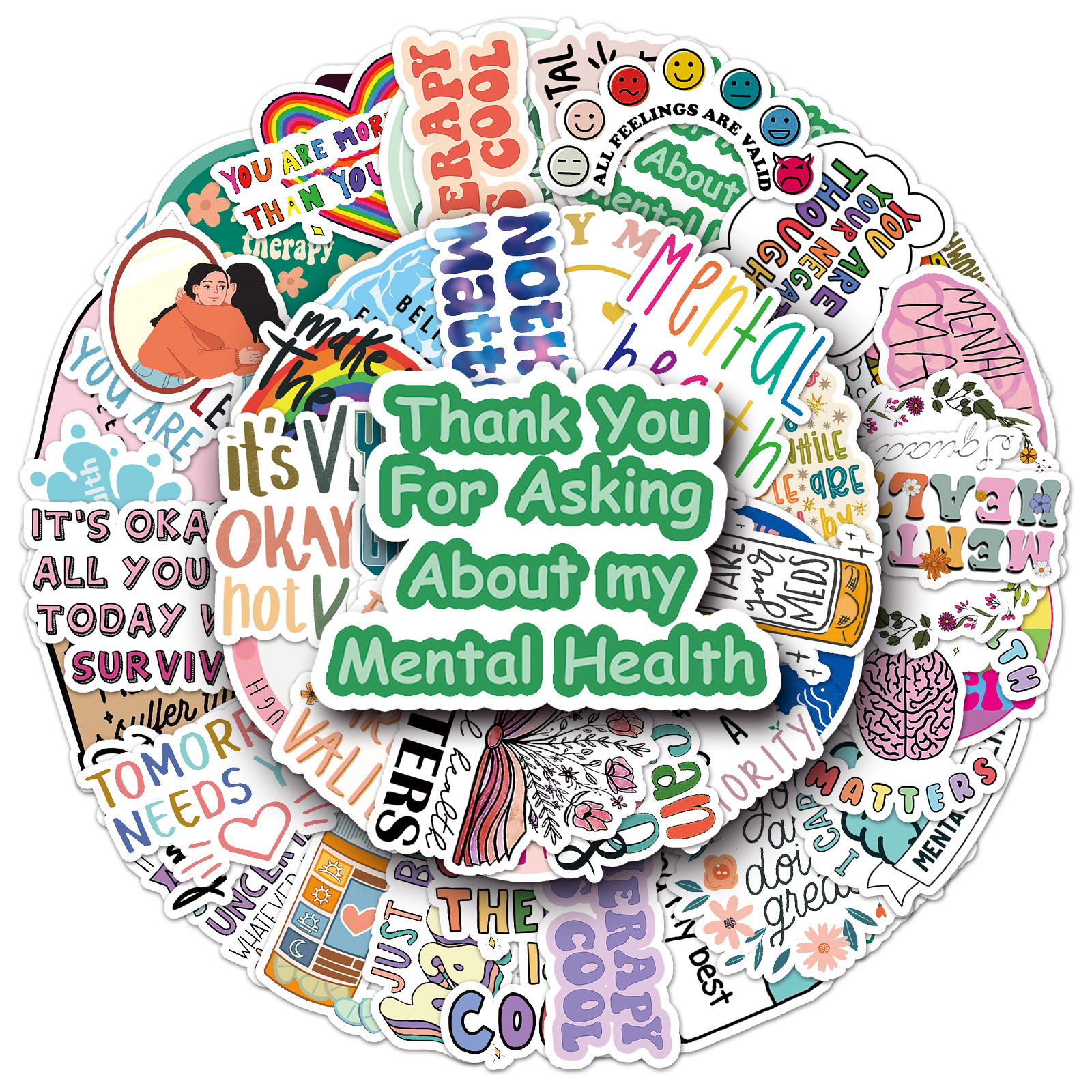 50 Mental Health Graffiti Cross-border Personalized English Slogan Creative Decoration Phone Case Luggage Stickers photo 5