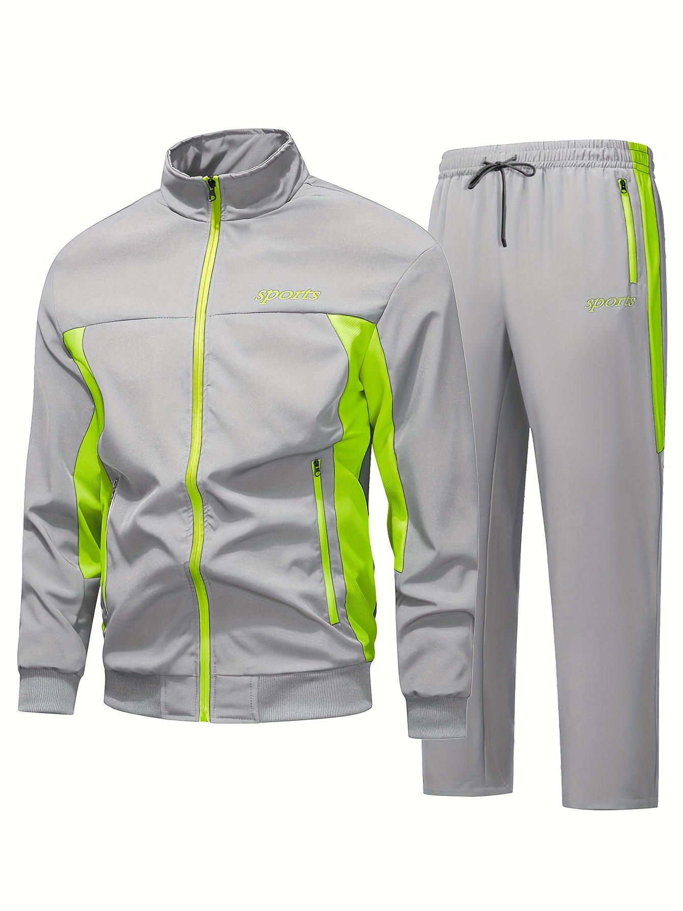 Men's Autumn Casual Sportswear Set With A Stand-up Collar And Color-block Design photo 4