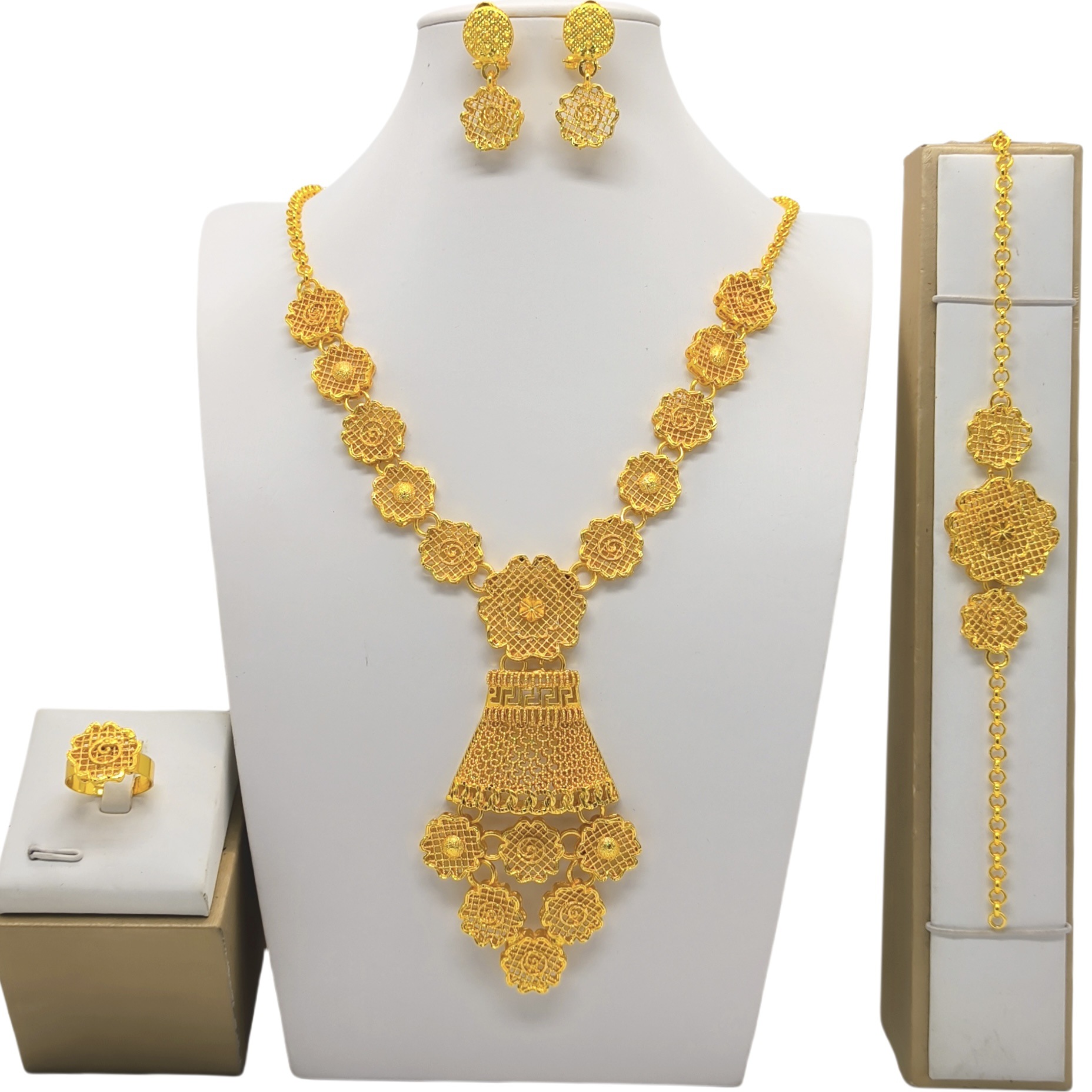 24k Gold-plated Necklace Bracelet Earrings Suit photo 3