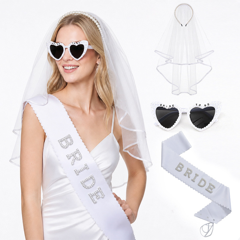 Veil, Bridal Pearl Hairband One-Piece Sunglasses Wedding Shoulder Strap photo 1