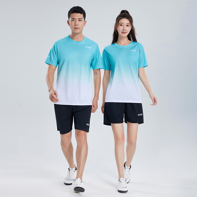 Workout Short Sleeve T-shirt Quick-drying Clothes Running Loose Casual Gradient Sports Suit photo 2