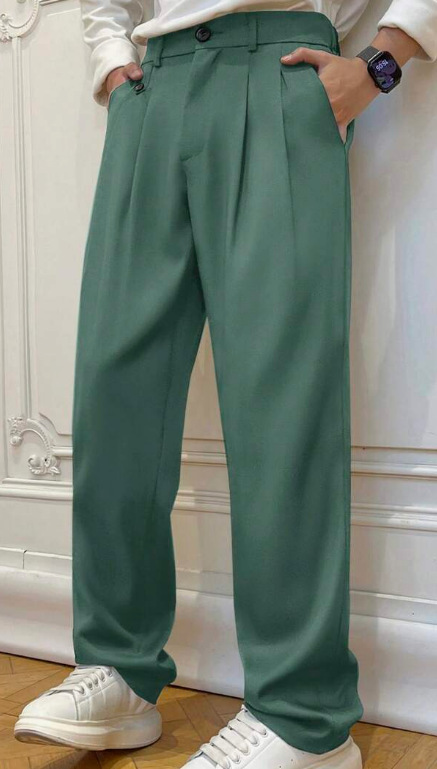 Mens Casual Versatile Solid-color Suit Pants Relaxed Fit photo 6