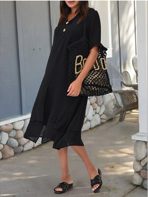 Double-layer Slit V-neck Bohemian Dress photo 3