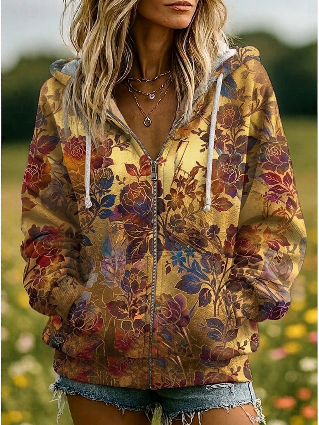 Women's Retro Loose-fit Casual Printed Jacket photo 8