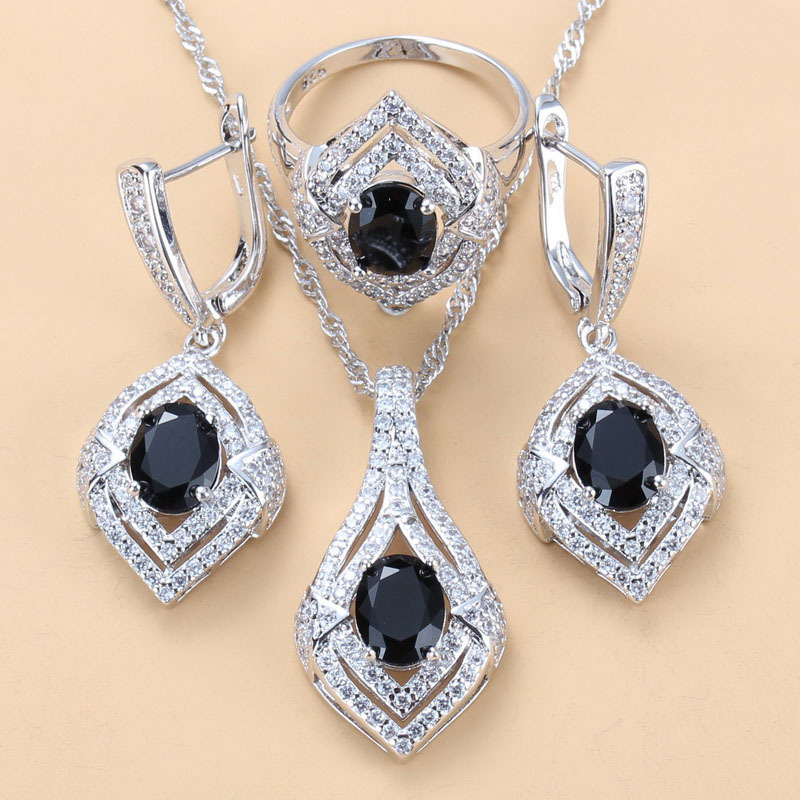 Gem-inlaid Pendant Earrings Necklace Ring Ladies Three-piece Set photo 3