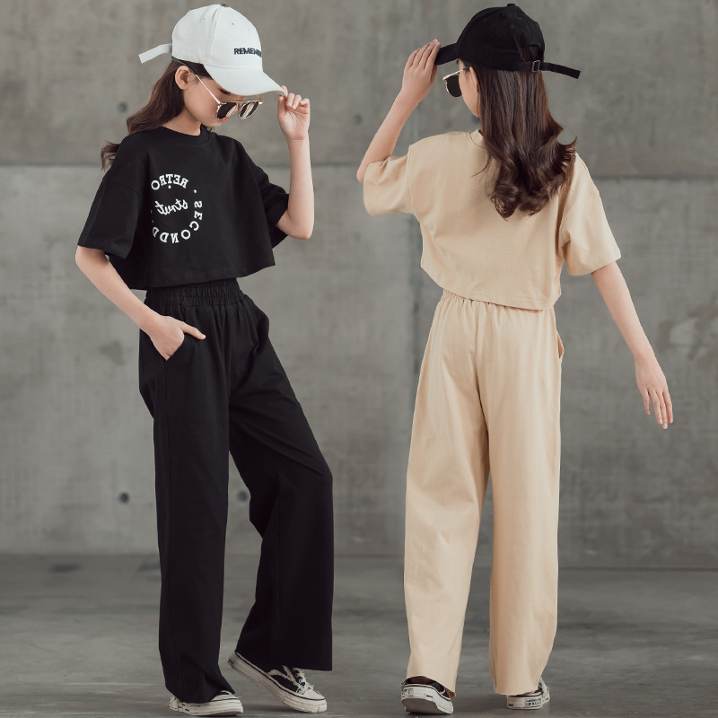 Straight-leg Short Sleeve Printed T-shirt Wide Leg Pants Suit photo 1