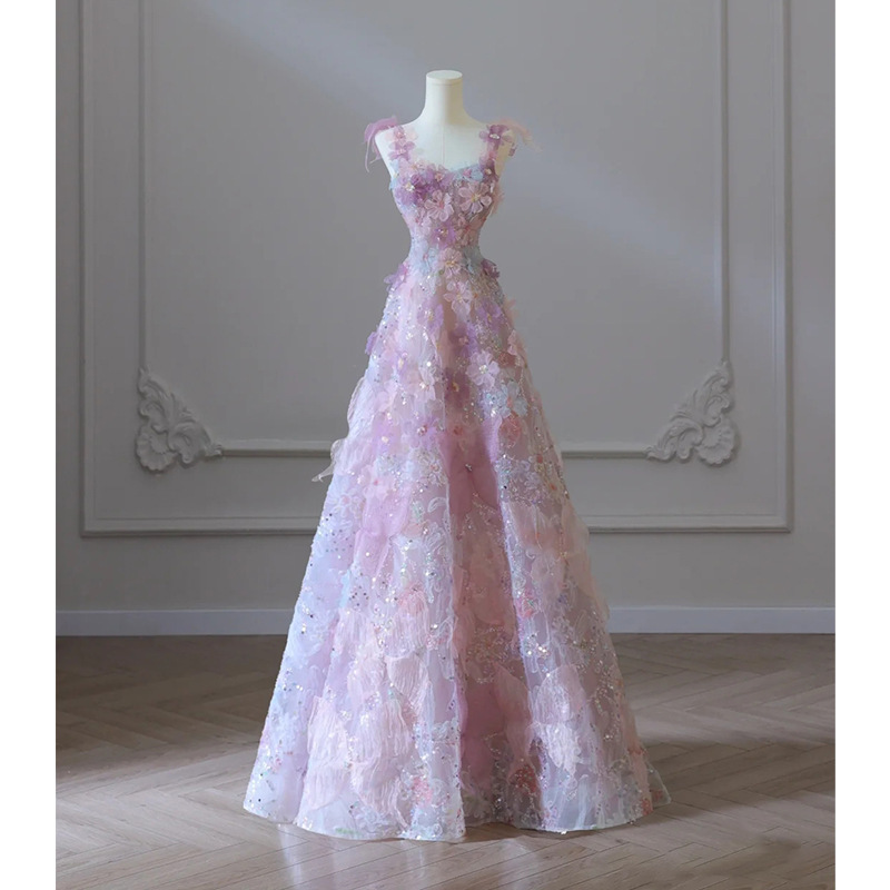 Purple Floral Evening Gown For Women photo 3