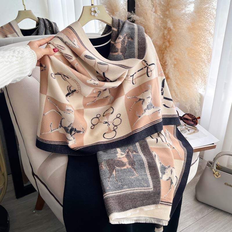 Thickened Double-sided Scarf With Tassel And Frayed Edges For Fall And Winter photo 8